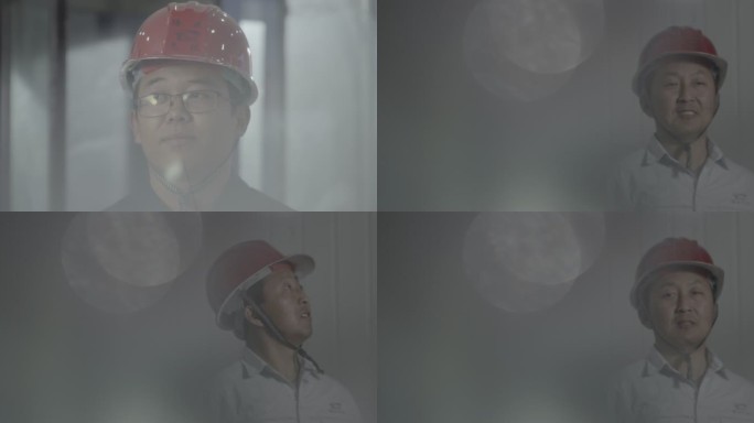 工人工程师安全帽制造工厂劳模风采微笑仰望