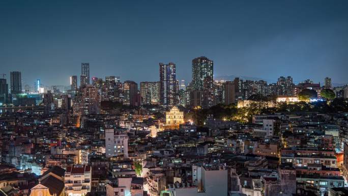 澳门夜景大三巴远景延时