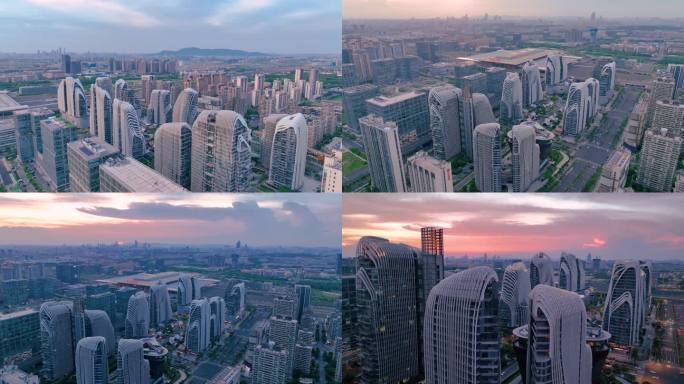 南京南站喜马拉雅夕阳航拍4K素材