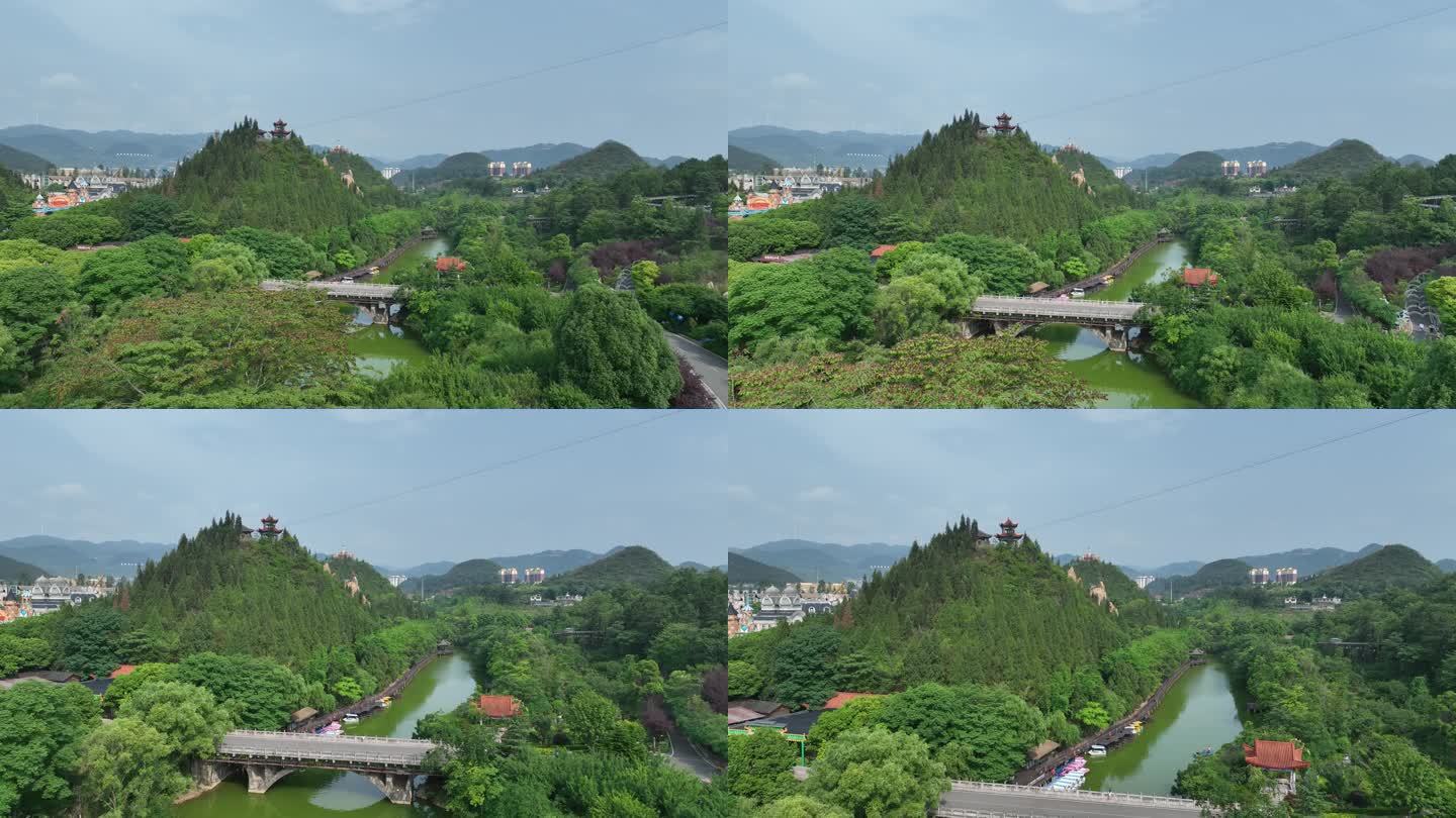 航拍贵州醇景区内湖水青山绿水风景兴义