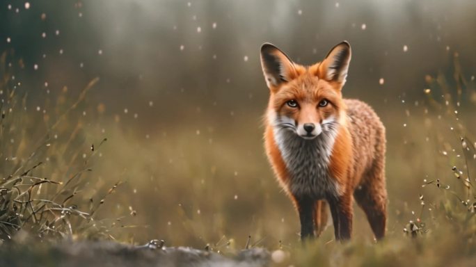 雨中狐狸可爱动物视频素材