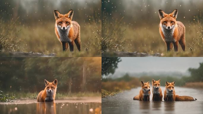 雨中狐狸可爱动物视频素材