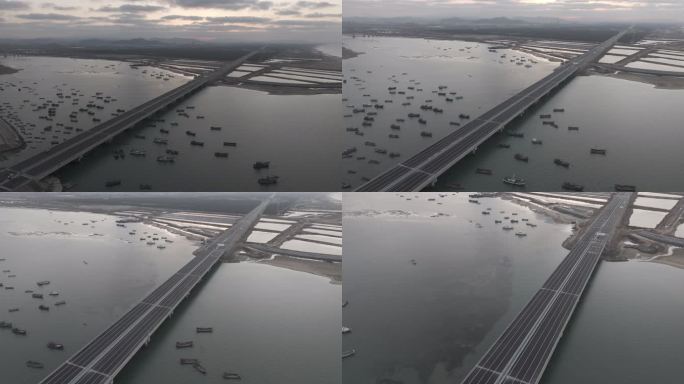 航拍荣乌高速烟威高速双岛湾路段改扩建工程