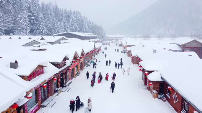 中国黑龙江东北雪乡雪景航拍