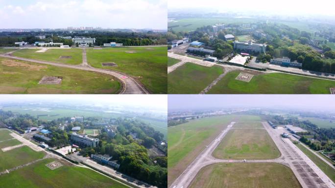 4K飞行学院小型机场跑道校园风光航拍