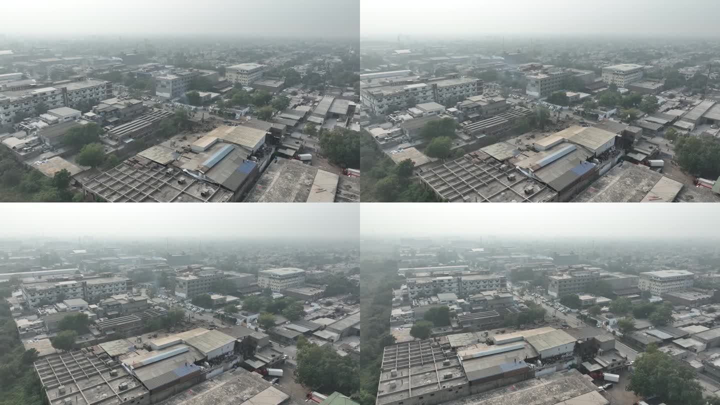 位于巴基斯坦拉合尔的Quaid-e-azam工业区鸟瞰图。视差拍摄