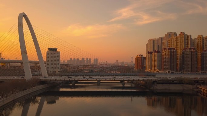 4K航拍 天津 北营门立交桥 夕阳落日