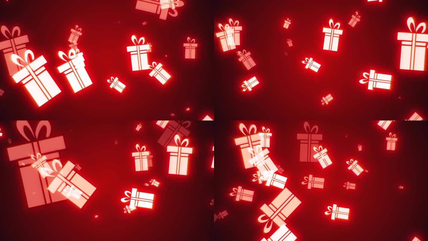 圣诞佳节明亮的新年背景从礼盒发光的冬天美丽的落飞图案红色的背景