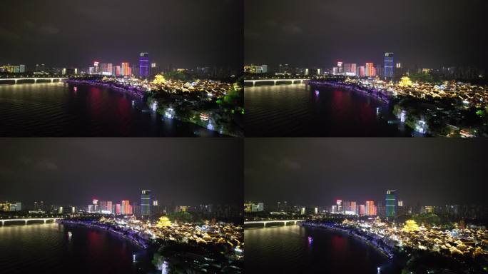柳州窑埠古镇夜景灯光航拍