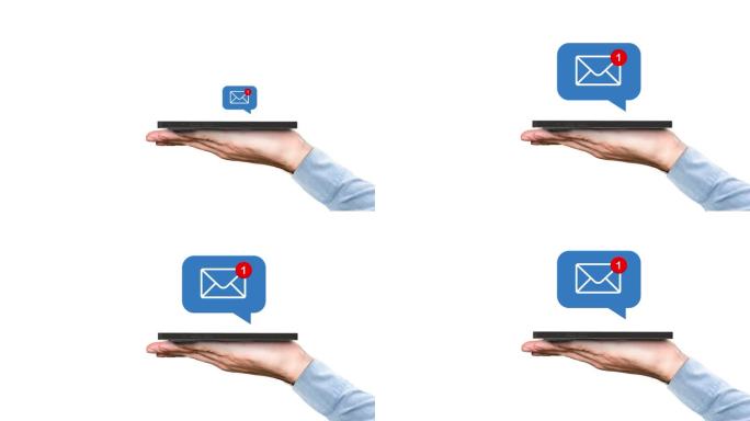 电子邮件通知弹出从移动屏幕在人的手。商务信息和电子邮件。