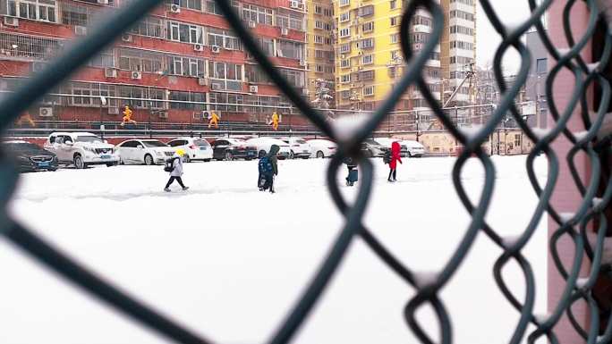 北京下雪、学生上学、小黄帽、北京天气