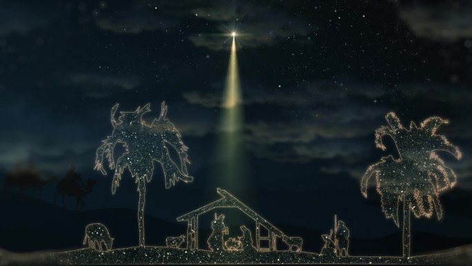 明亮的圣诞景象，闪烁的星星和明亮的伯利恒之星