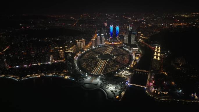 4K大连星海广场俯视全景夜景航拍视频素材