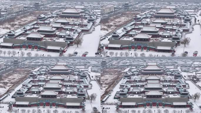 山西大同古城代王府冬季雪景航拍