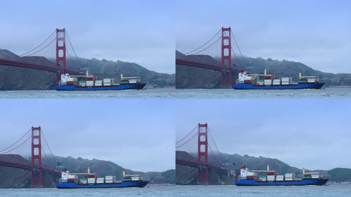 加利福尼亚的现代城市旧金山。金门大桥和水上航行的船只