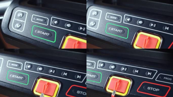 跑步机控制面板特写，带有程序或训练模式按钮