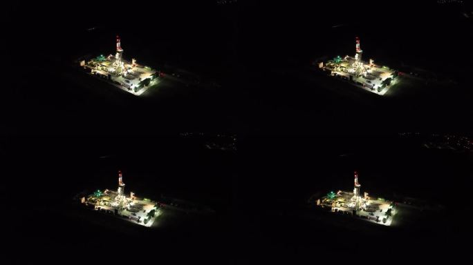 夜间照明天然气钻井站全景图——无人机拍摄