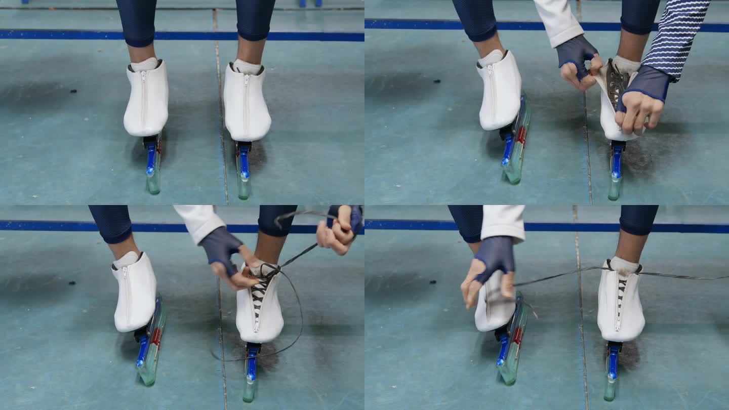 男性松开溜冰鞋上的鞋带