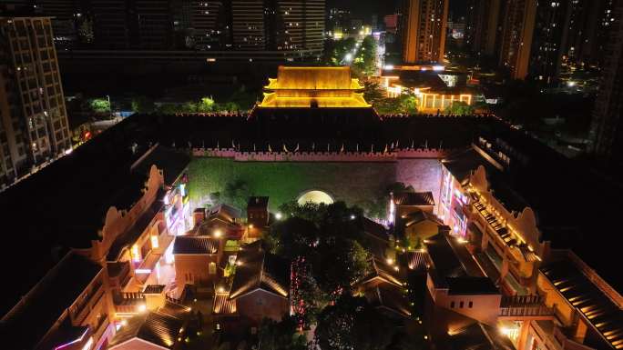 湛江雷州市茂德公鼓城夜景4K航拍