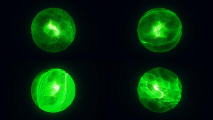 能量抽象的绿色球体迅速闪烁发光的液体等离子体，电魔法圆形能量球与能量爆发的背景