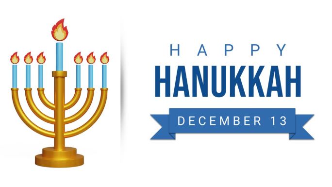 光明节快乐，庆祝12月13日，犹太节日的光。4k印刷动画