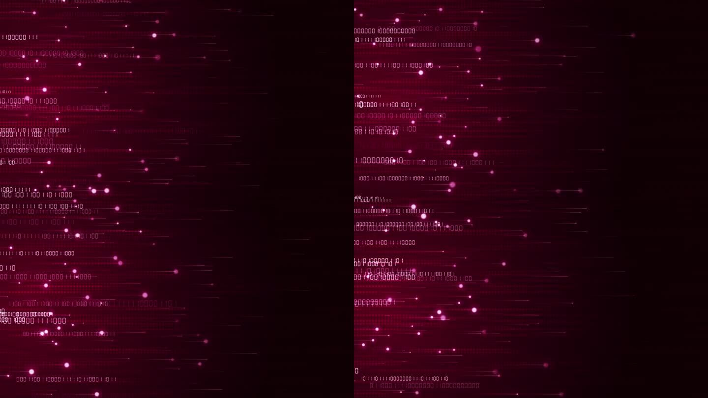 水平霓虹灯。红色技术背景上数字和发光粒子的运动。直线中的点和像素。循环动画。