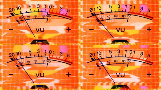 模拟音量单位仪表VU仪表故障电视静态噪声失真信号问题错误视频损坏复古风格80年代VHS测试图