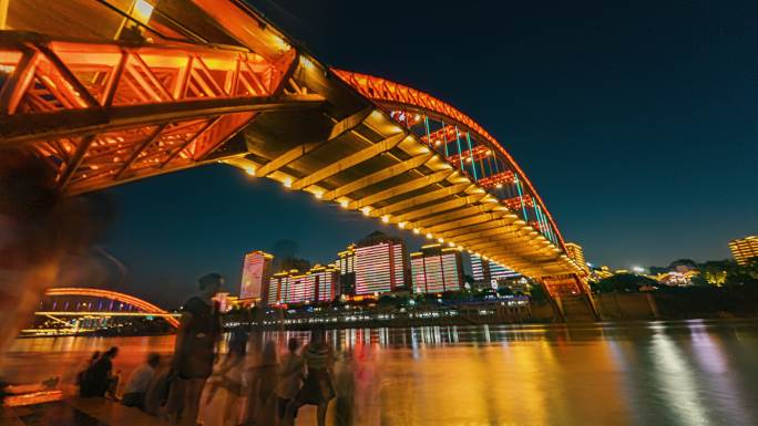 宜宾南门桥 夜景 人群 延时摄影