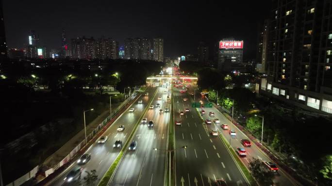 深圳滨河大道航拍城市道路夜晚交通车流夜景