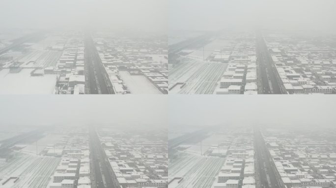 航拍雪景公路石家庄