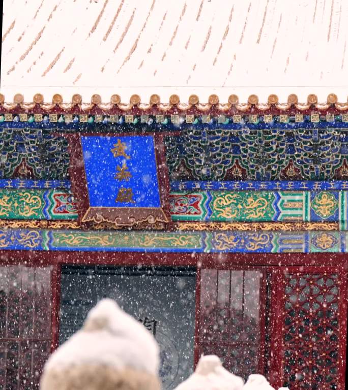 4K升格实拍大雪中北京故宫武英殿建筑竖屏
