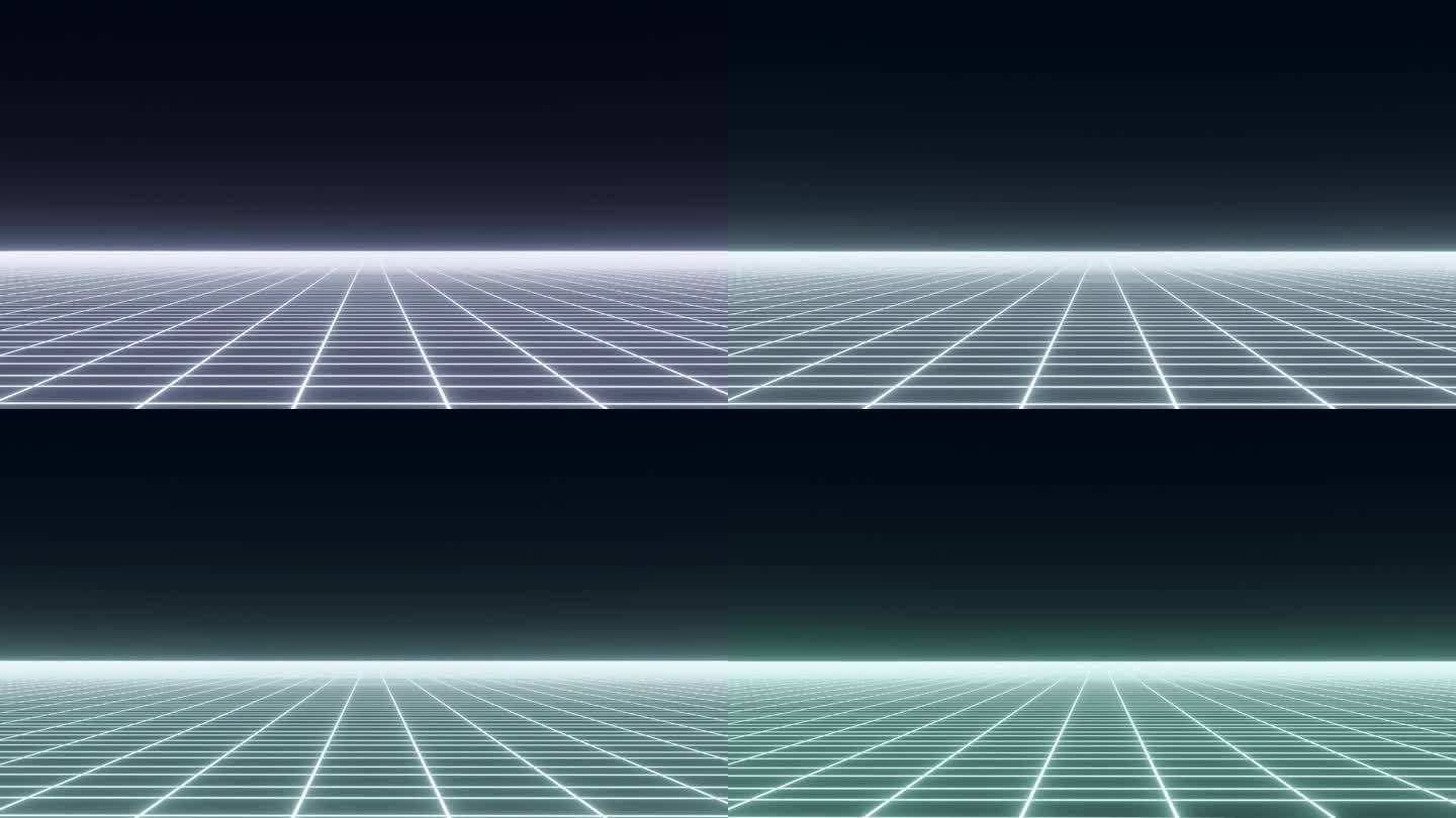 抽象复古透视网格。未来的多边形背景在80年代和90年代的风格。详细线框景观与白色线条在黑色背景。数字