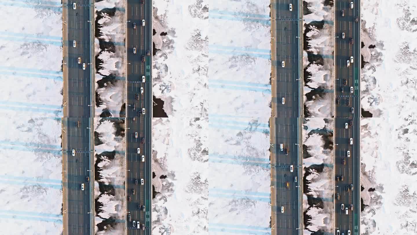中国黑龙江哈尔滨公路大桥冬季航拍