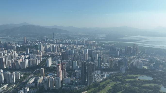 广东省深圳市福田区与香港交界处航拍