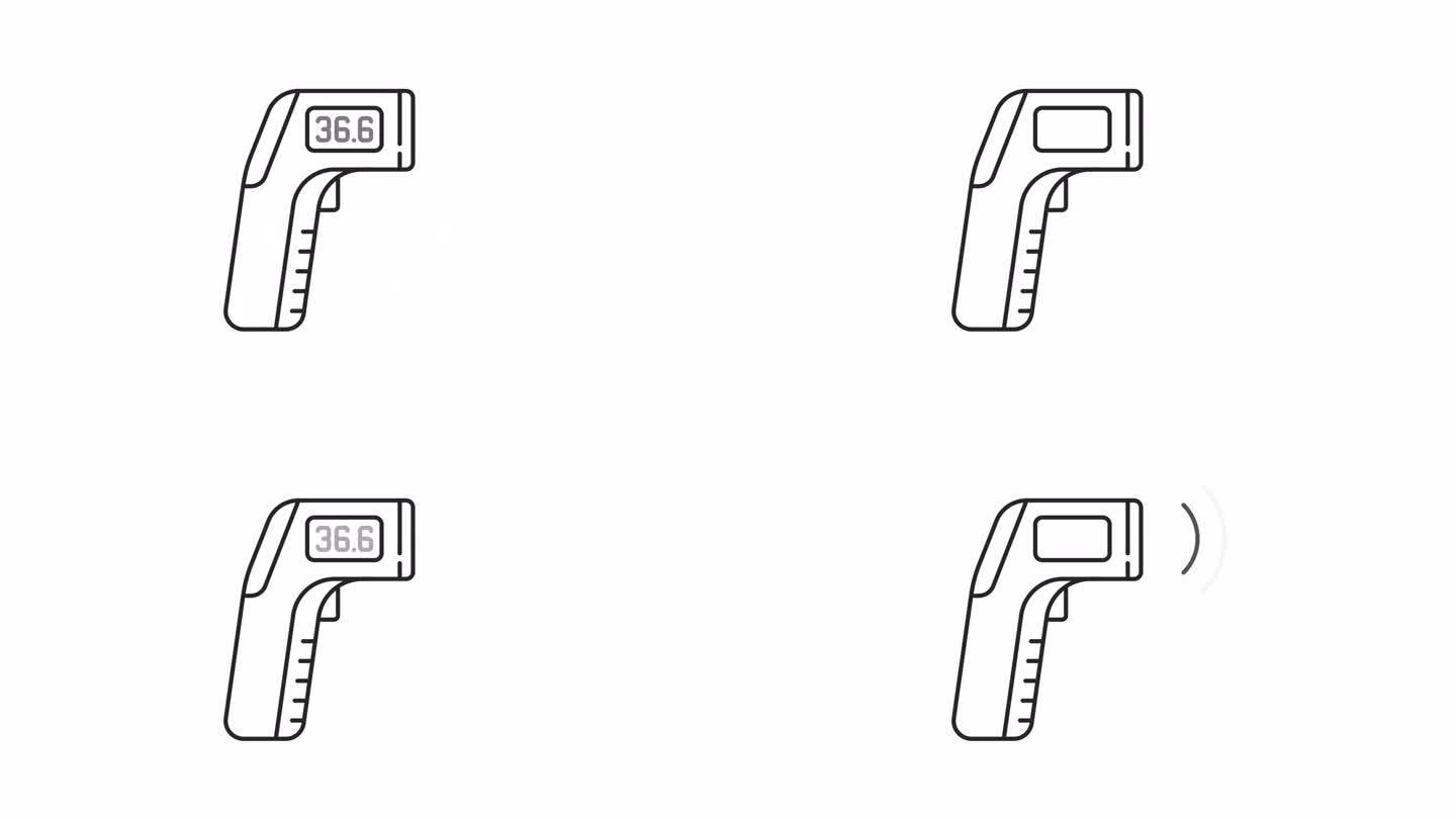 红外测温仪2D黑色细线动画，透明背景高清视频，无缝循环4K视频表示测量仪器