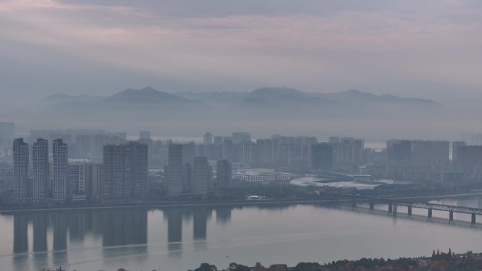 杭州 城市山峰 烟雨江南 江南水墨 晨雾