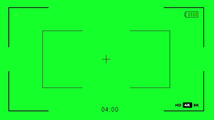 简单的相机记录屏幕界面隔离在绿色背景。取景器显示与红点REC或记录圈动画。色度键