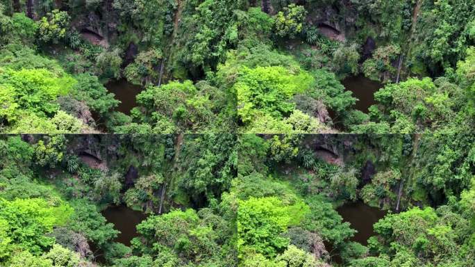 留尼旺岛上的重要盆地瀑布鸟瞰图