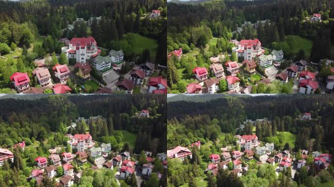德古拉的领域:空中4K无人机拍摄展示“德古拉之家”在喀尔巴阡山脉的Poiana Brasov滑雪胜地