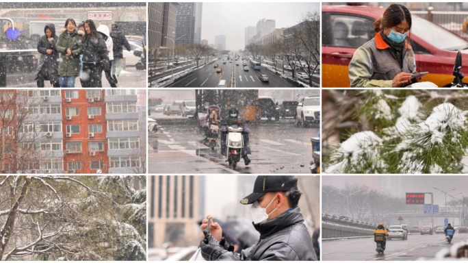 城市冬天下雪 城市雪景街道 下雪人文空镜