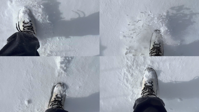 一个人行走在雪山上 踩雪的声音