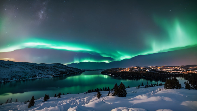 唯美极光  梦幻星空 极光雪山 极光延时