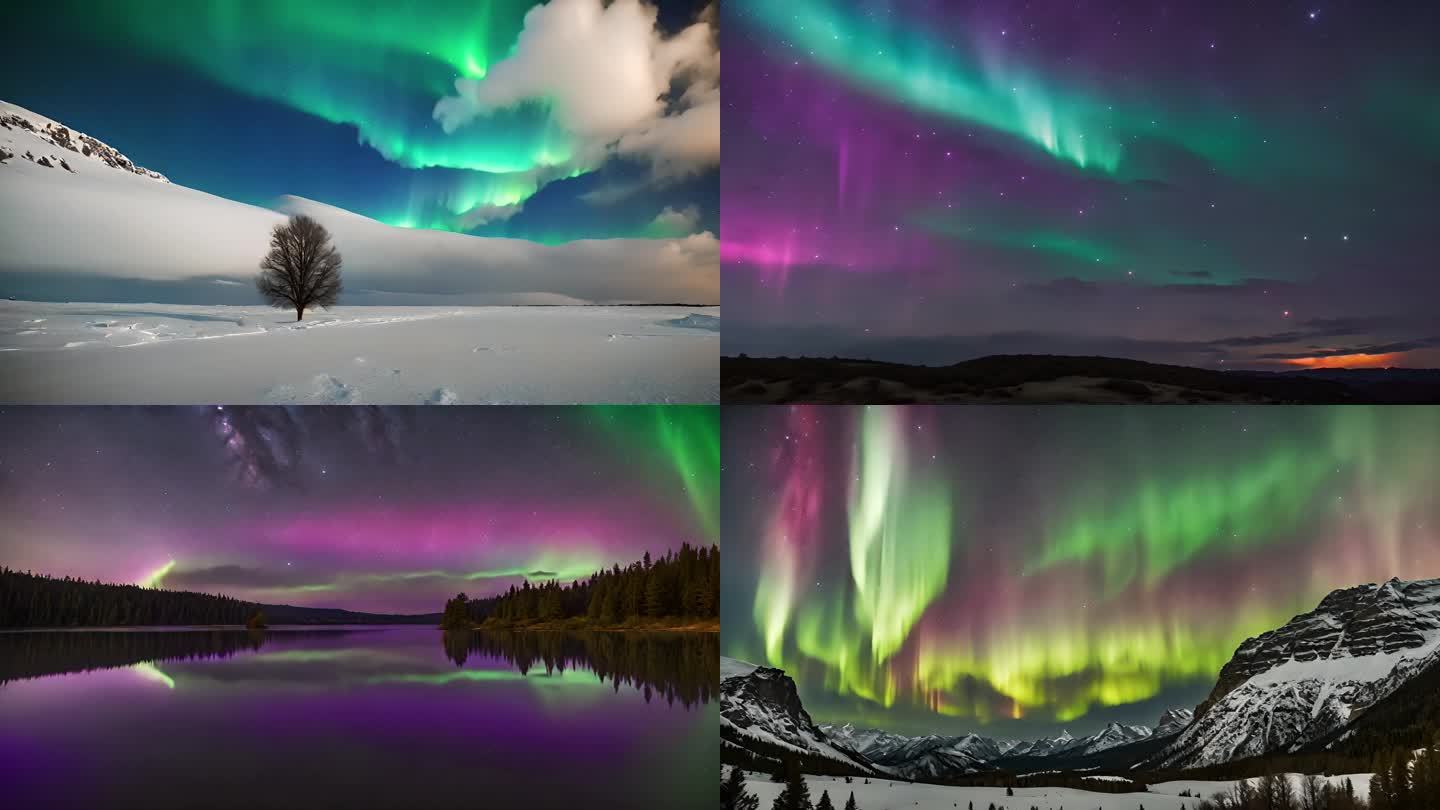 唯美极光  梦幻星空 极光雪山 极光延时