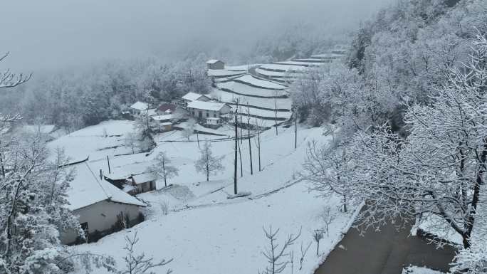 陕南农村航拍雪景4k视频