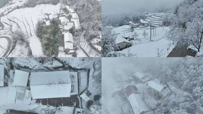 陕南农村航拍雪景4k视频