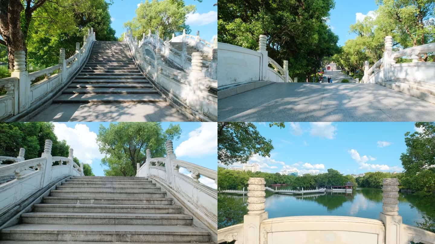桂林两江四湖中式园林古桥石拱桥古榕桥