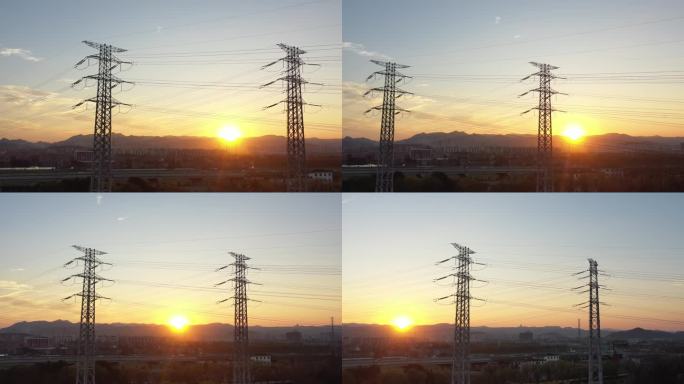 4K夕阳下的输电铁塔2