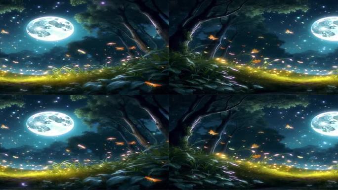6K宽屏大屏梦幻唯美森林蝴蝶荧光概念背景