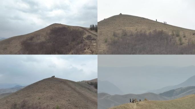 航拍游客登山祭敖包