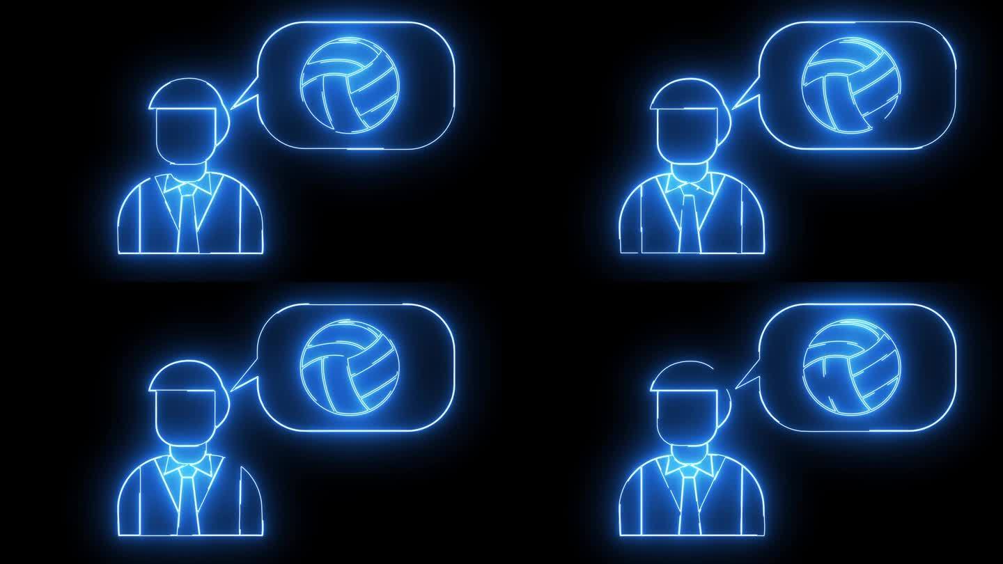 一个男人的动画素描和排球素描与发光的霓虹灯军刀效果